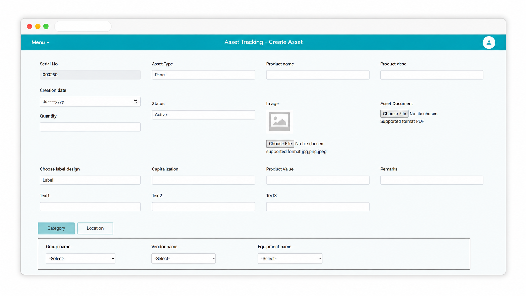 Asset management software screenshot